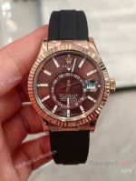 AR+ Factory Weighted Version Rolex SKY-DWELLER Red Face Rubber Strap Watch 42mm